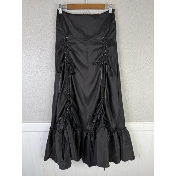 Renaissance Goth Vamp Victorian Skirt Sz M Black 3-Way Corset Lace-up Steampunk - Picture 1 of 14